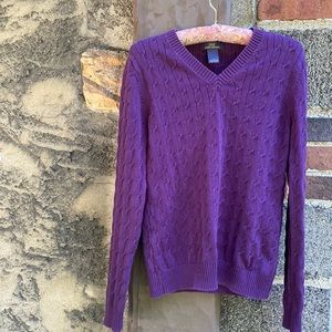 cotton cable v-neck sweater Purple L